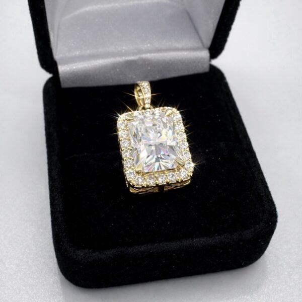 ~6.00ct Lab Grown Diamond Pendant Solitaire Radiant Cut Halo 24K Gold Plated
